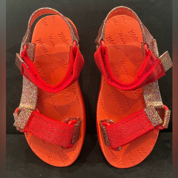 Mini Melissa Glittery Rubber Sandals with Velcro Straps in Red USA Size 3 NEW - Picture 4 of 5